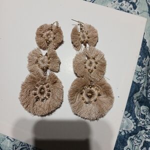 Beige Tassel Duster Statement Drop Earrings - Women Jewelry